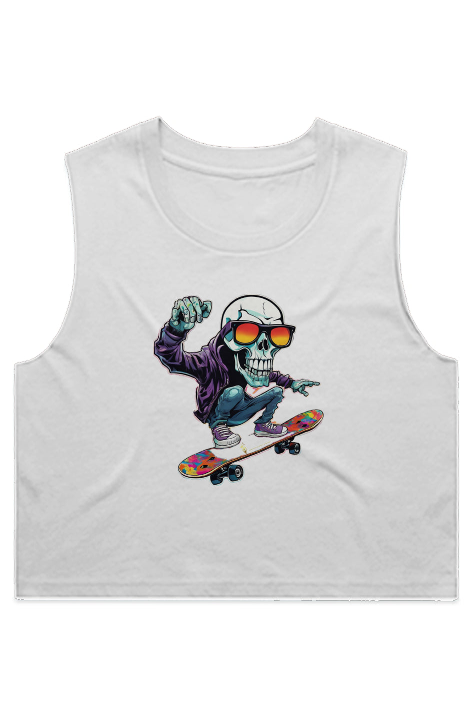 Glamire Women's Skater Skull Crop Tank (White)