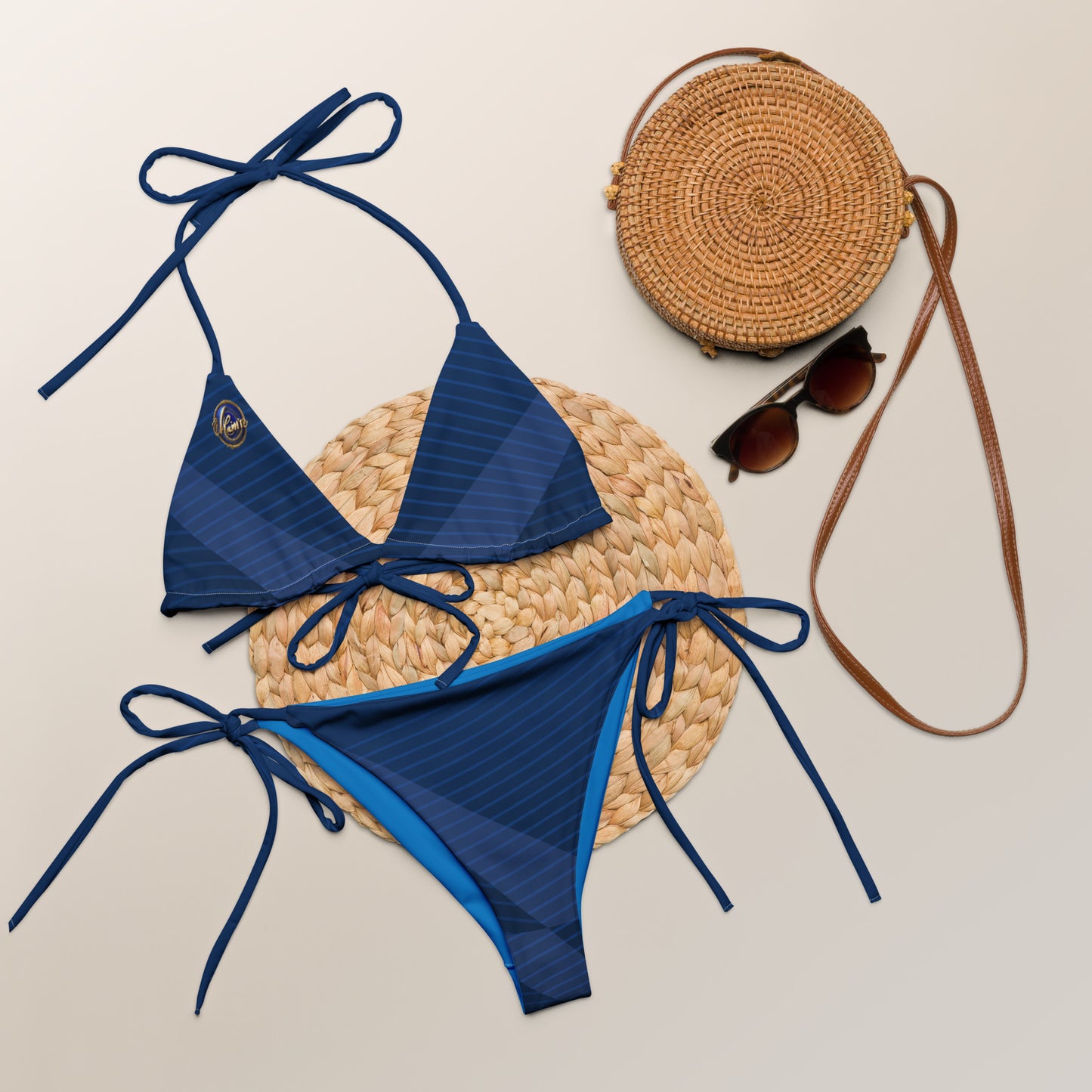 Glamire Blue Pattern String Bikini